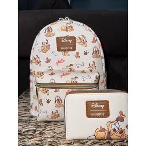 NEW Loungefly Disney Baby Pluto Mini Backpack Wallet Set